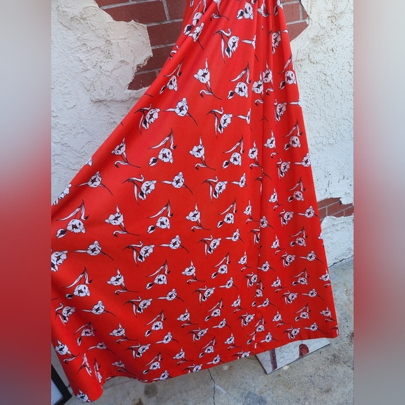 XS ?? Vintage 70's halter Red polyester Sleeveless Dress UNION MADE in USA - Picture 9 of 16